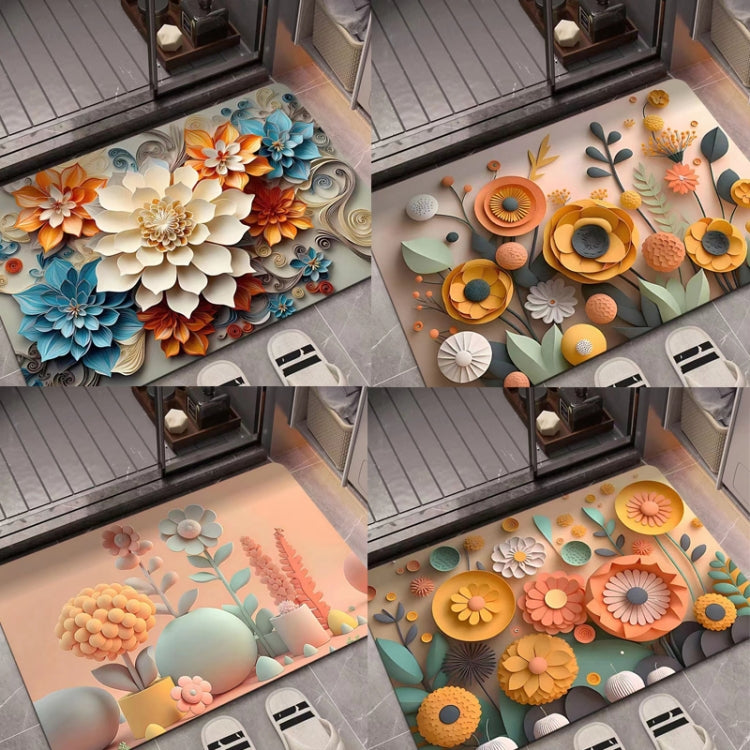 Set of floral diatom mud absorbent floor mats showing multiple flower designs