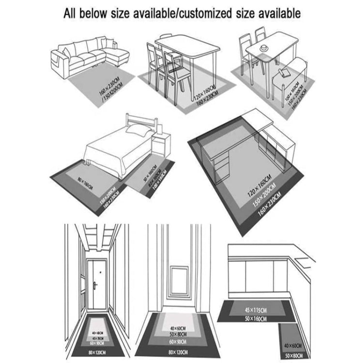Floor mat size chart showing multiple rectangular dimensions and layouts