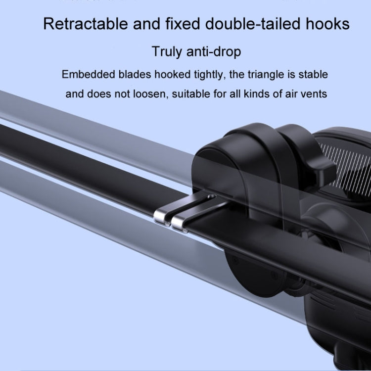 Black double-hook car air-vent mount for wireless phone holder with anti-drop grip