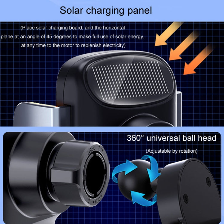 Black solar charging wireless car phone holder with 360-degree ball head