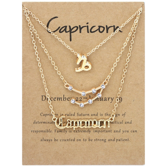 Capricorn zodiac necklace set with layered gold chains and a gold Capricorn pendant
