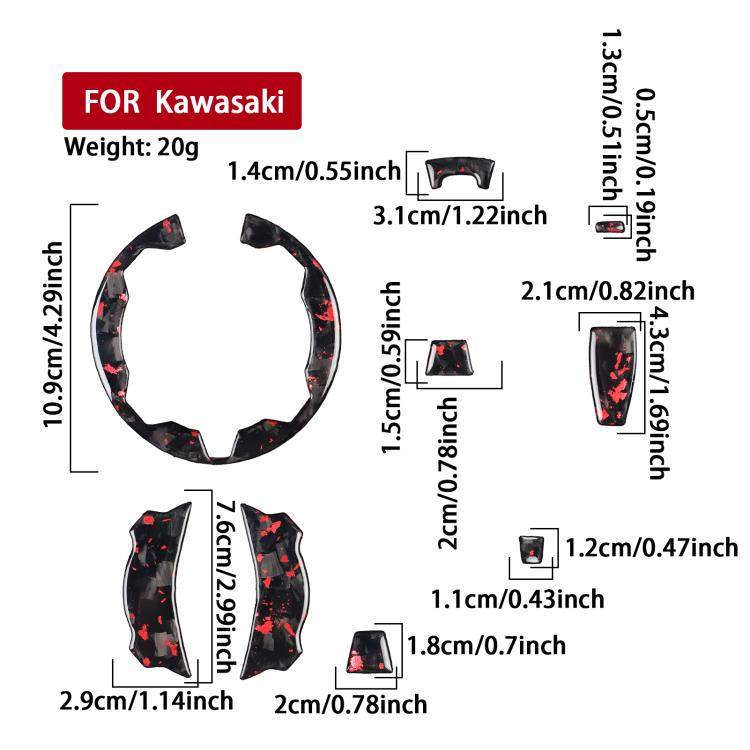 Fuel tank cap sticker kit layout with black and red design and size details