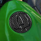 Fuel tank cap decoration sticker with black carbon-fiber pattern and silver accents