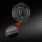 Carbon-fiber style fuel tank cap sticker with yellow outline and red arrow indicator