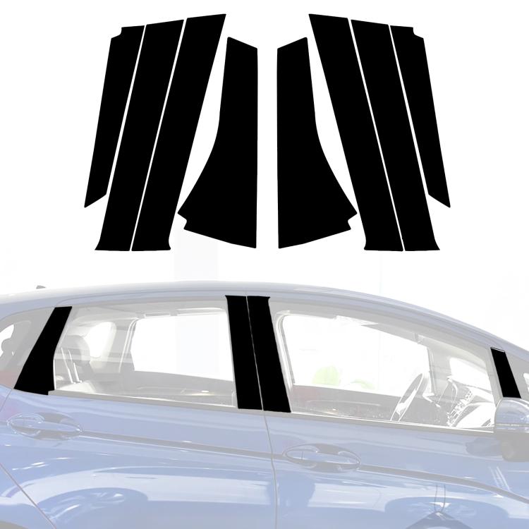 Black B-pillar sticker set with silver diagonal stripes, applied to car door area
