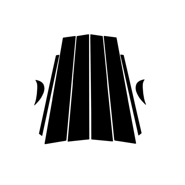 Set of 8 black vertical B-pillar decorative sticker strips, curved for car window edges