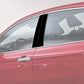 Close-up of installed black vertical B-pillar decorative stickers on car window pillar