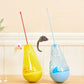Hanging cat self-feeding tumbler toys, yellow and blue, with mouse lures and cords