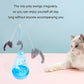 Blue cat self-feeding tumbler toy with hanging gray mouse lures and loop cord
