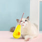 Yellow cat self-feeding tumbler toy with hanging white mouse lure used with cat