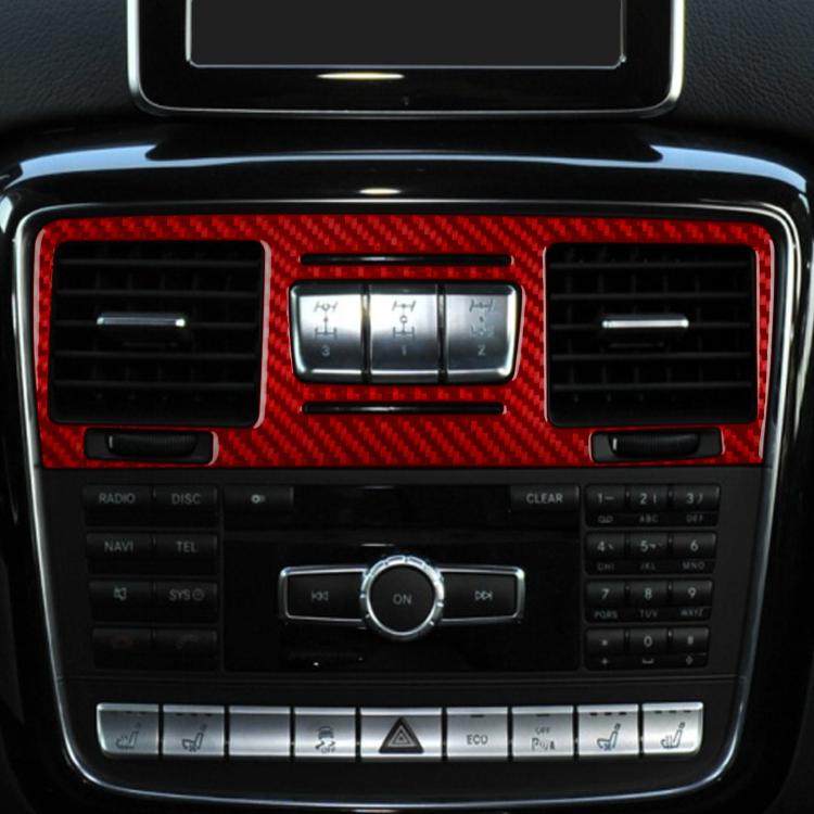 Red carbon-fiber middle air vent decorative sticker installed on car dashboard