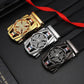 Men's decorative buckle belt set with black straps and gold, silver, and dark buckles
