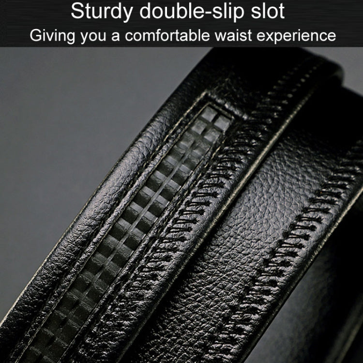Men's black belt close-up with textured leather-like weave and double stitching