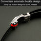 Men's black automatic buckle belt with quick-release jump bar mechanism close-up
