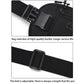 Black waist pack with sturdy buckle closure and adjustable belt strap close-up.