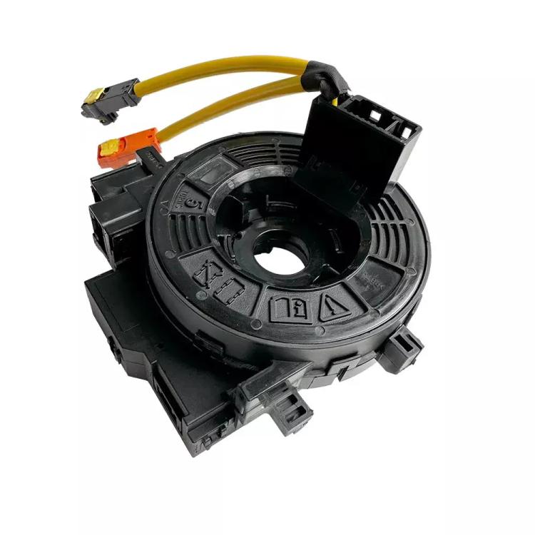 Clock spring coil assembly with circular black module and yellow cable