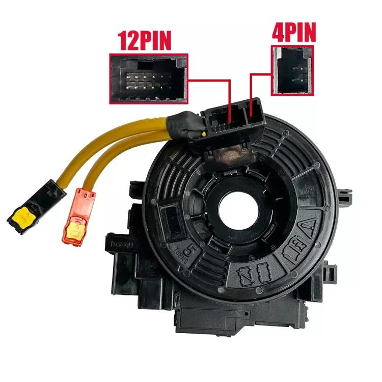 Clock spring coil assembly showing 12-pin and 4-pin connector ends