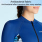 Blue long-sleeve wetsuit upper with stand collar and zipper