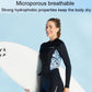 Womens long-sleeve wetsuit with blue color and printed chest panel