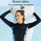 Black long-sleeve wetsuit with front zipper and stretch fabric construction