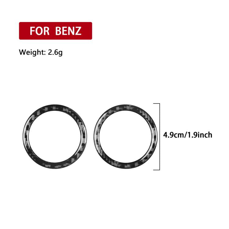 Black speaker ring sticker pair, 4.9 cm diameter, carbon-fiber style