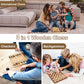 Kids playing on a wooden foldable board game with chess and backgammon pieces
