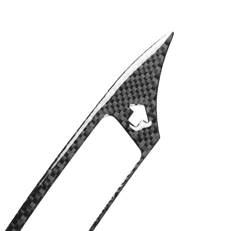Black carbon-fiber dashboard sticker piece with curved corner cutout