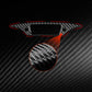 Black carbon-fiber dashboard sticker set with red trim outline and texture closeup