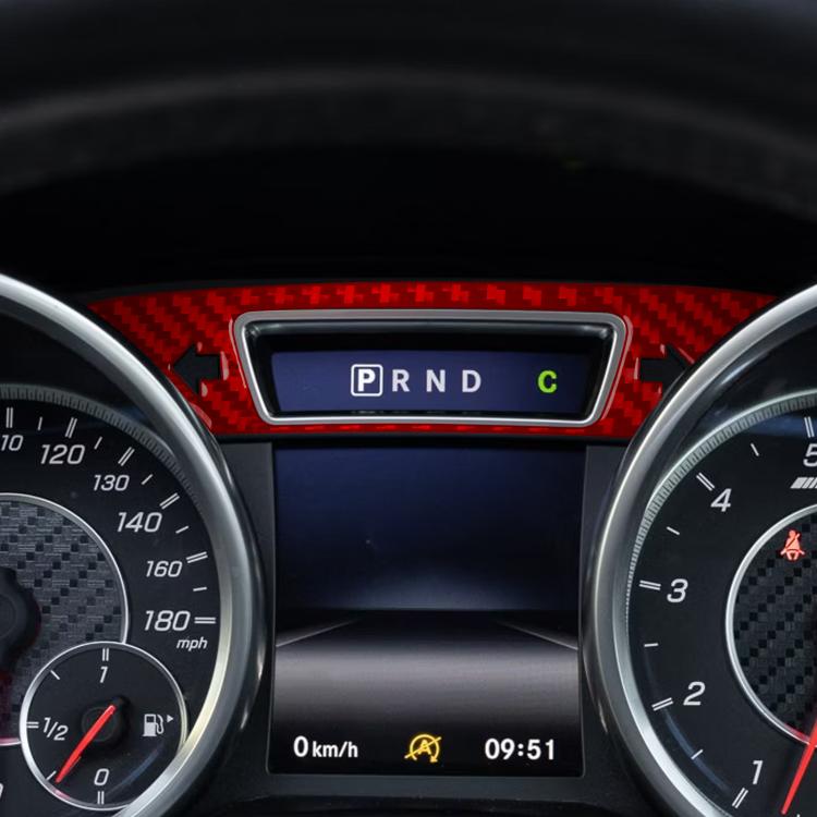 Red carbon-fiber dashboard instrument panel sticker with display cutout and PRND accents