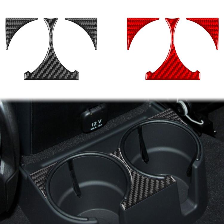 Rear drain cup holder sticker pieces with carbon-fiber look in black and red