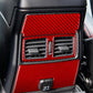 Installed red carbon-fiber rear central air vent trim sticker set