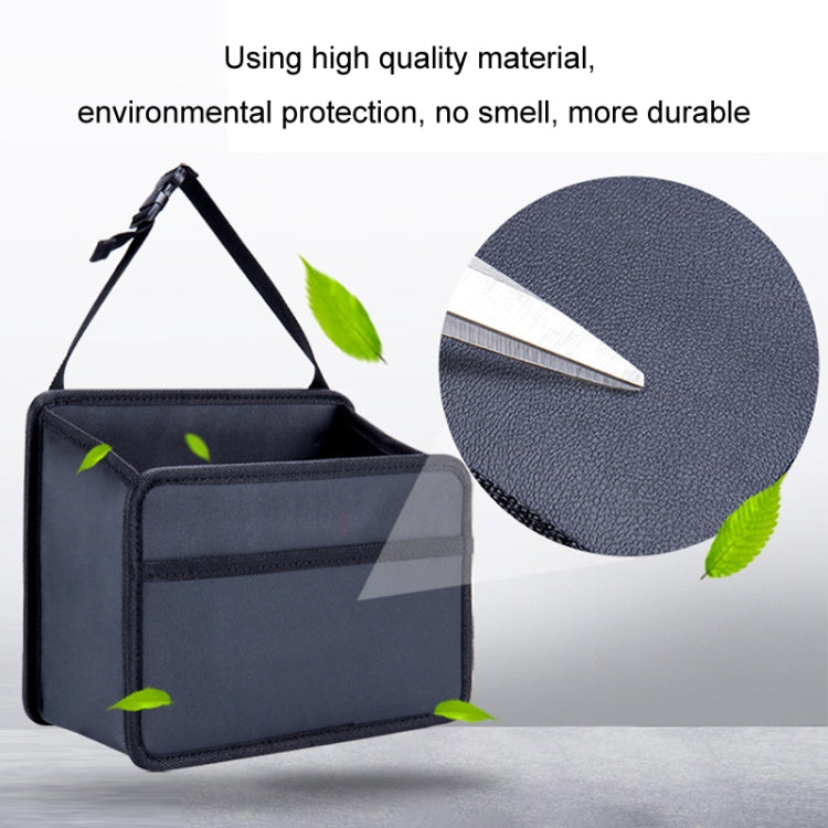 Car hanging storage box with transparent front pocket window, black, hanging strap
