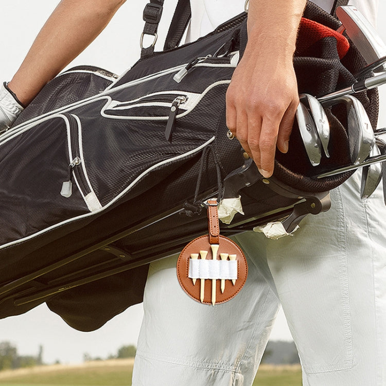 Waist-hanging leather golf spike insert storage bag with round pocket, black