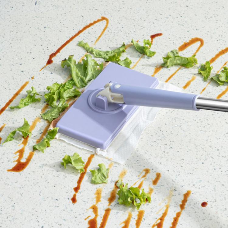 Purple mop head with cloth pad on a mini floor cleaner tool