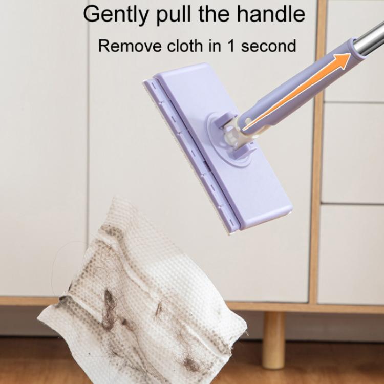 Automatic paper mop handle pulling off a used white cloth pad for quick change