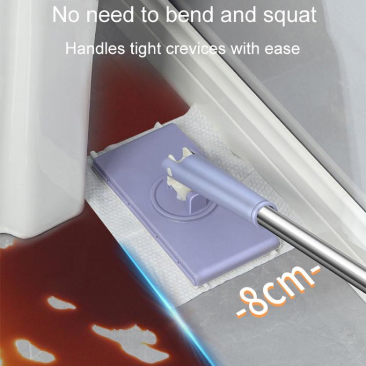 Automatic paper mop reaching tight corners under cabinets with a white cloth pad