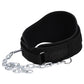 Black weighted belt with steel chain and hook clips for attaching resistance weight