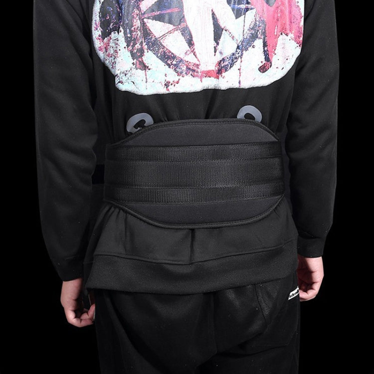 Black weighted belt with front strap panel and chain attachment points