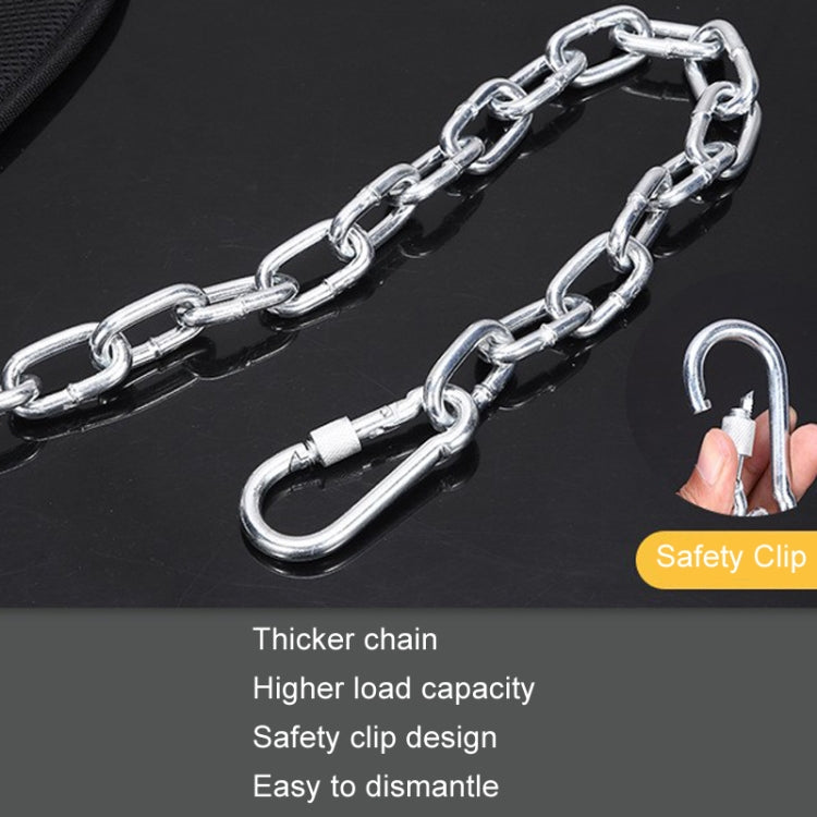 Silver steel chain with safety clip and hook connectors for weighted belt