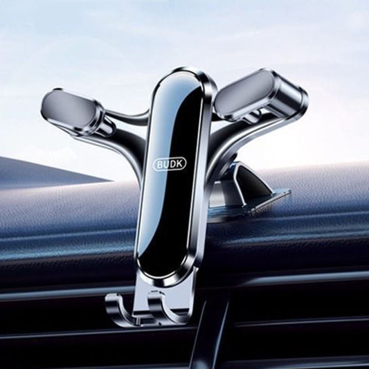 Triangular gravity car phone holder with chrome arms for air vent mounting