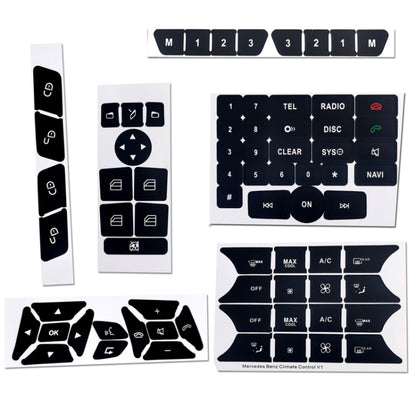 Climate control button repair sticker set, black icons on white, rectangular pieces