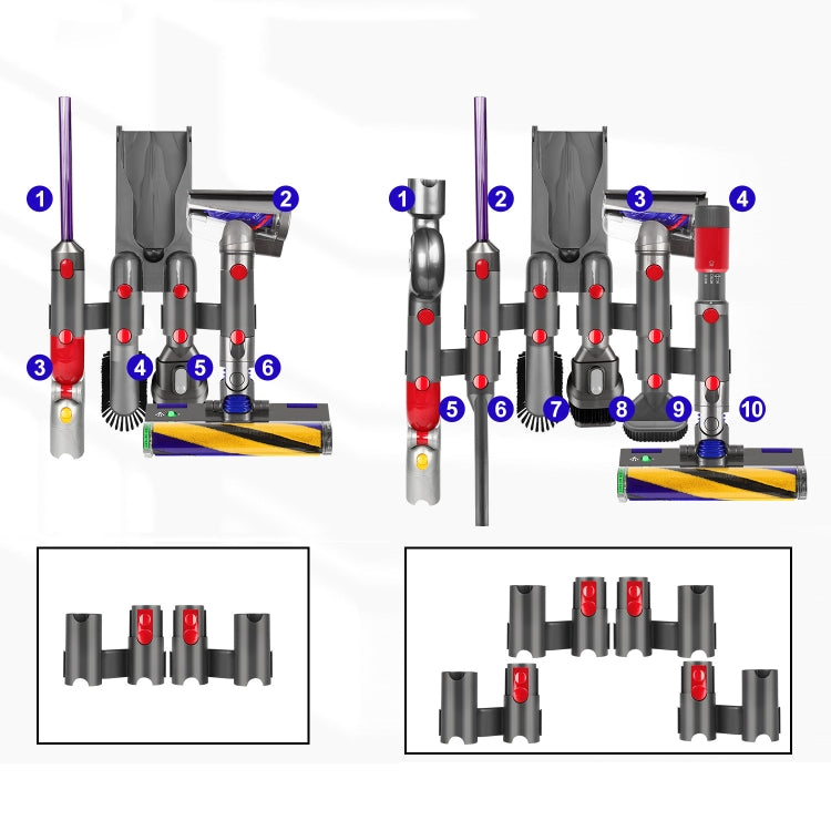 Vacuum wall mount rack guide diagram with numbered accessory holders