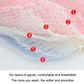 Six-layer gauze newborn bib fabric close-up, soft pink and blue layers