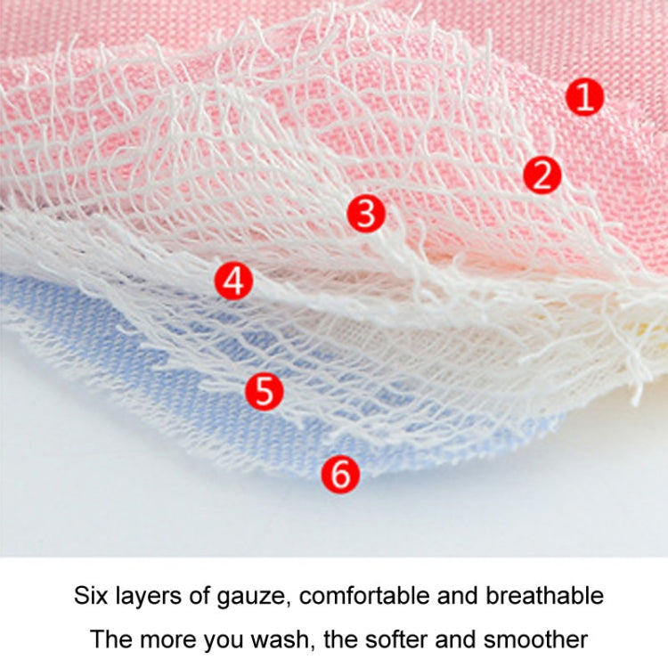 Six-layer gauze newborn bib fabric close-up, soft pink and blue layers