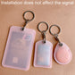 Set of pink square and water-drop proximity card protector keychains with metal key rings