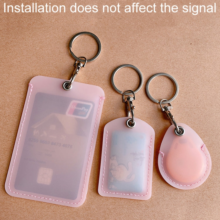 Set of pink square and water-drop proximity card protector keychains with metal key rings