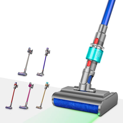 Wet/dry vacuum mopping head with blue roller brush, gray base, and mounted tube.