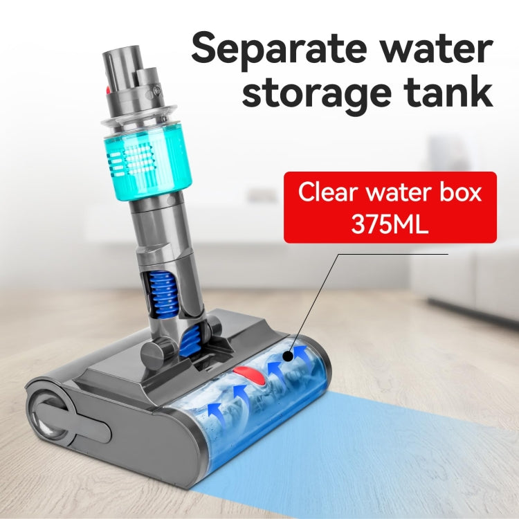 Wet vacuum mopping head with clear water tank, gray base, and blue roller brush.