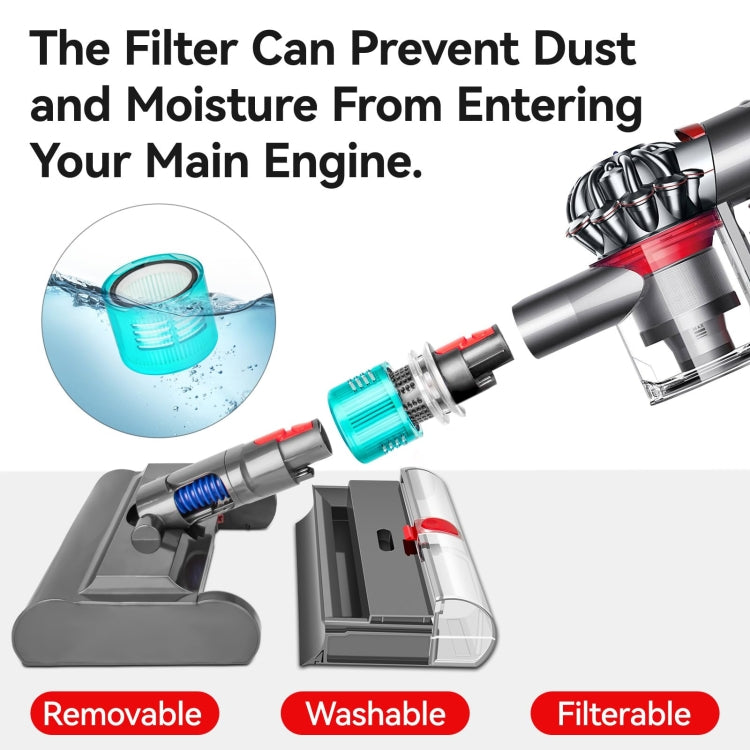 Wet vacuum mopping head with removable filter and washable components shown on parts.