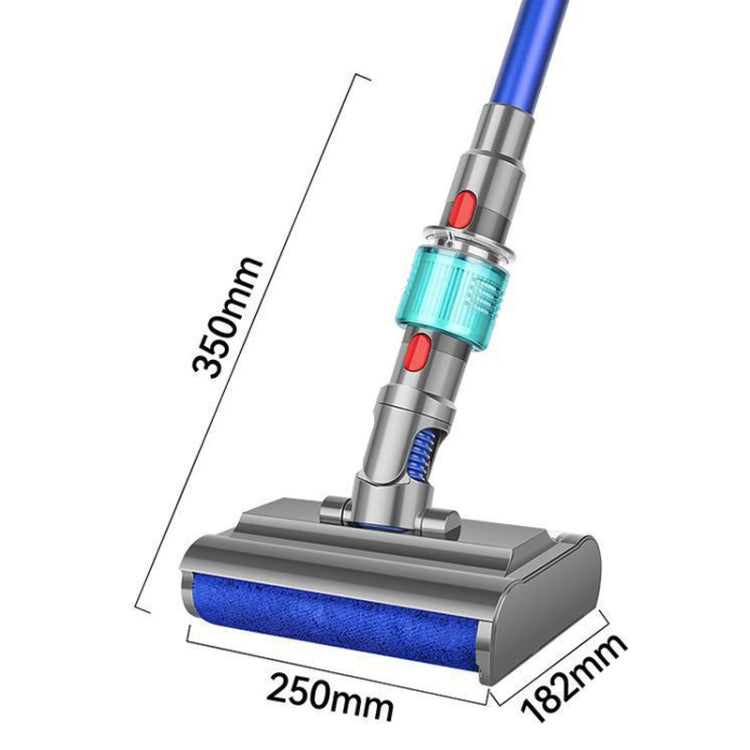 Wet vacuum mopping head with blue roller with dimensions: 250mm wide, 350mm tall.